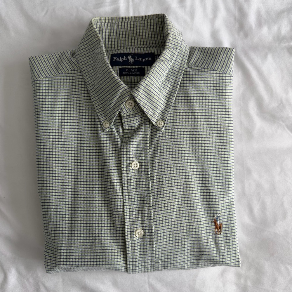 Polo Ralph Lauren Blake Cotton Neutral Pony Green Purple Plaid Button Down Shirt